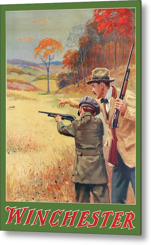 Outdoor Metal Print featuring the painting Rabbit Hunting by George Brehm