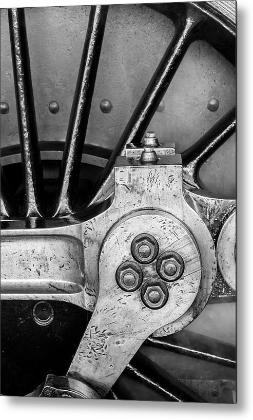 Vintage Metal Print featuring the photograph Steam Engine Wheel BW by Rick Deacon