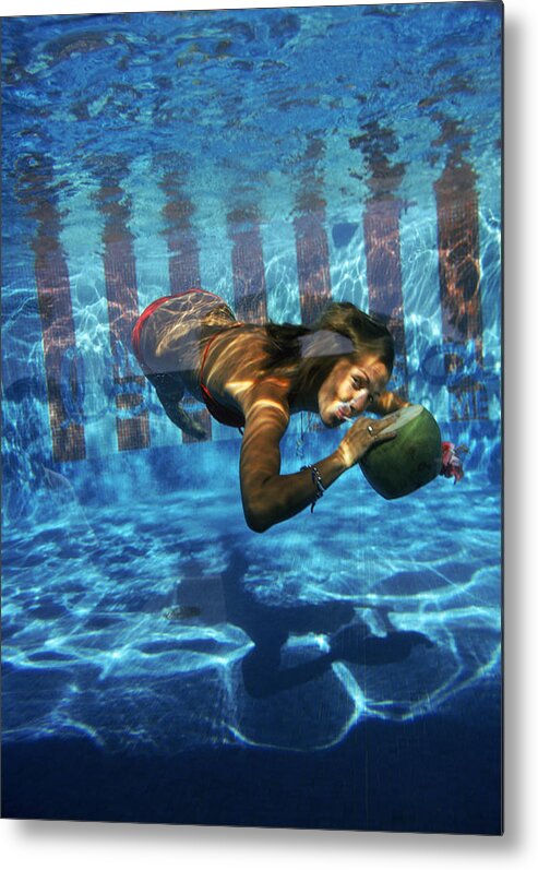 Underwater Metal Print featuring the photograph Underwater Drink by Slim Aarons