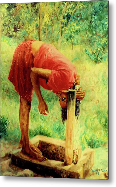 Girl At Stand Pipe Metal Print featuring the painting Stand Pipe by Ewan McAnuff