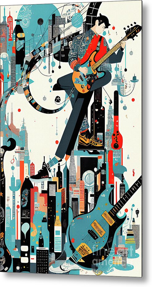 Music City Metal Print featuring the digital art Abstract Music City Art Guitar by Ginette Callaway