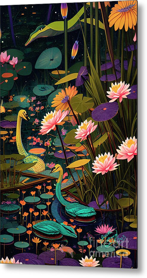 Animals In Wetland Metal Print featuring the digital art Creatures of the Wetland Mysterious Black Water by Ginette Callaway