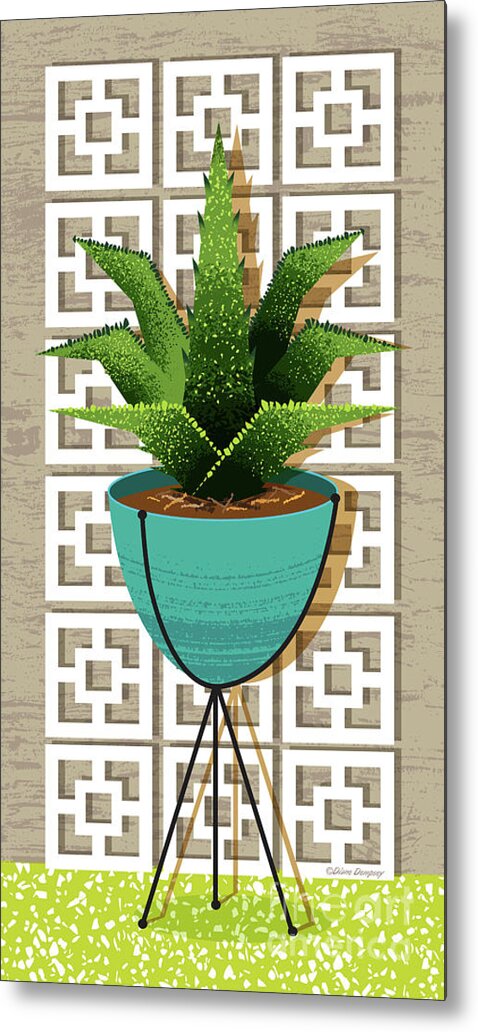 Tropical Metal Print featuring the digital art Mid Century Modern Breeze Block Cactus - Agave by Diane Dempsey