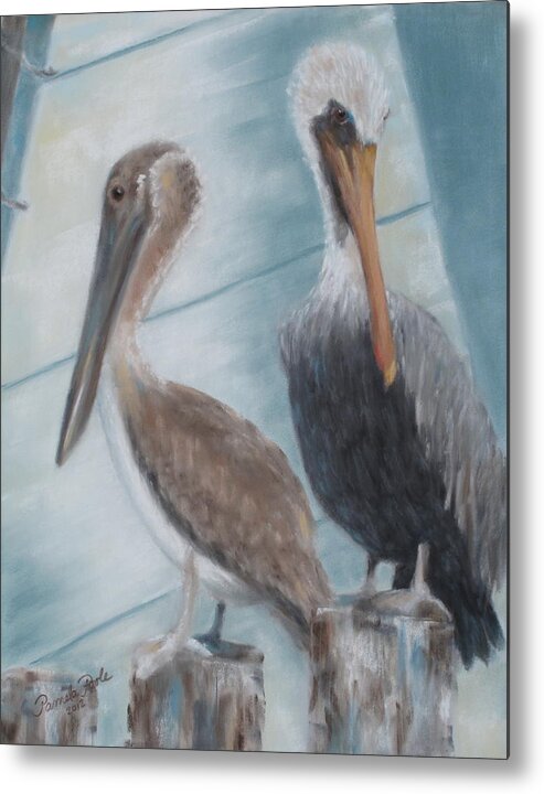 Pelicans Metal Print featuring the painting Pier Pals by Pamela Poole