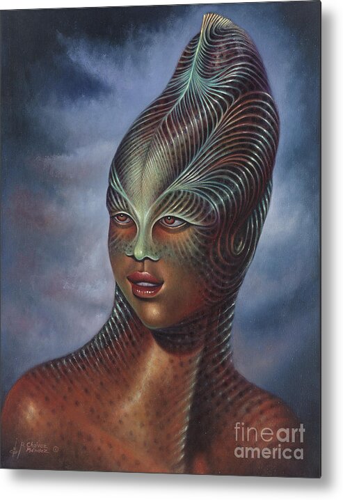 Sci-fi Metal Print featuring the painting Alien Portrait I by Ricardo Chavez-Mendez