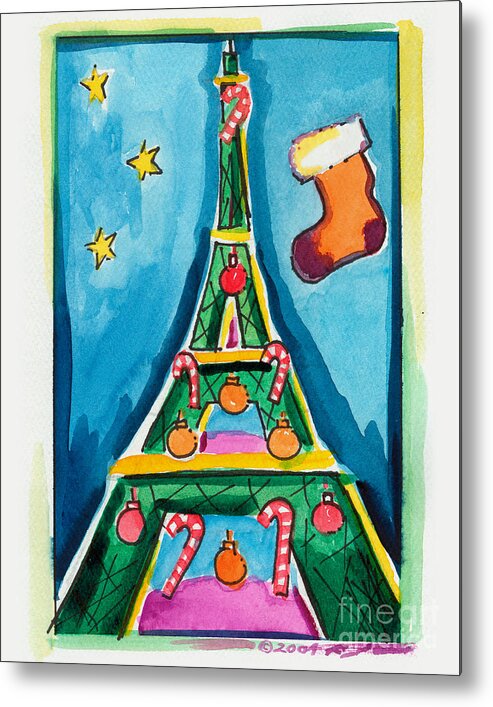 Christmas Metal Print featuring the painting Christmas Eiffel Tower Painting by Robyn Saunders