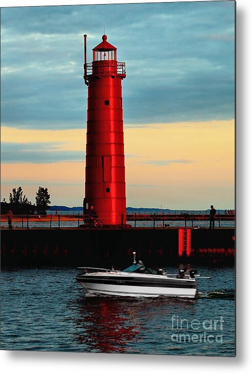 Lighthouse Metal Print featuring the photograph Evening at Muskgeon Channel by Nick Zelinsky Jr
