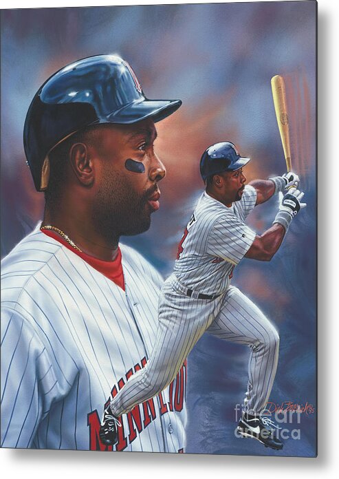 Portrait Metal Print featuring the painting Kirby Puckett Minnesota Twins by Dick Bobnick