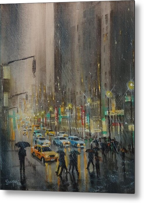 City Metal Print featuring the painting Rainy Days and Mondays by Tom Shropshire