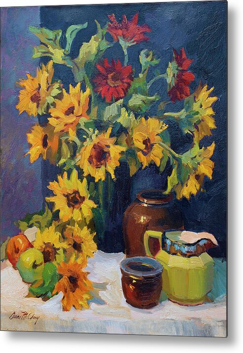 Sunflowers Metal Print featuring the painting Sunflowers and Yellow Pitcher by Diane McClary