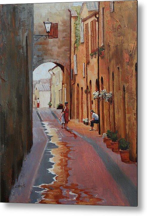 Italy Metal Print featuring the painting The Conversation by Laura Lee Zanghetti