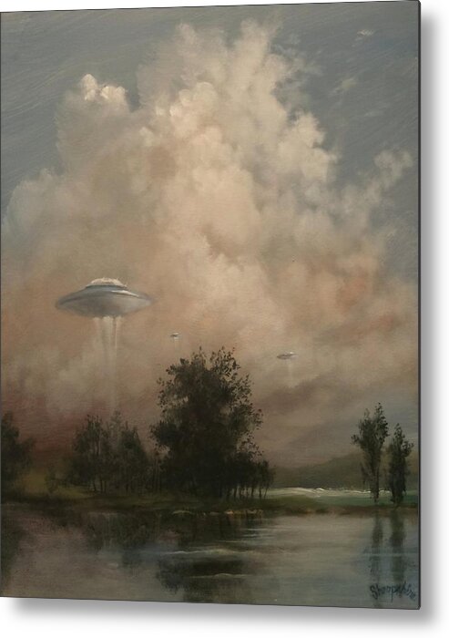 Ufo's Metal Print featuring the painting UFO's - A Scouting Party by Tom Shropshire