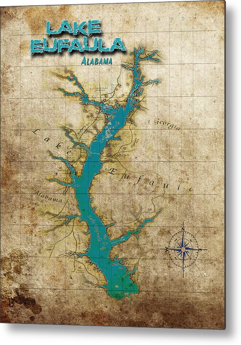 Lake Metal Print featuring the digital art Vintage Map Lake Eufaula Alabama by Greg Sharpe