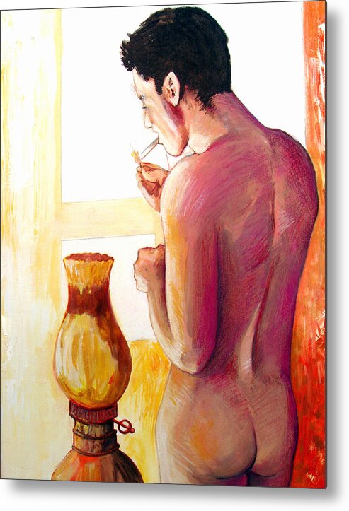 Nude Figure Metal Print featuring the painting Yellow Cigarette by Rene Capone