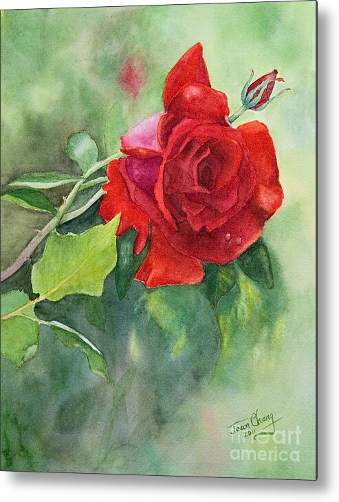 Artwork Metal Print featuring the painting A Red Red Rose by Jean A Chang