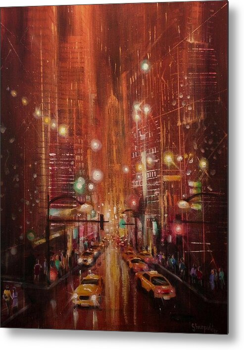  City At Night Metal Print featuring the painting City Lights 2 by Tom Shropshire