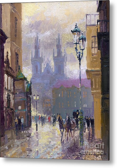 Oil On Canvas Metal Print featuring the painting Prague Old Town Square by Yuriy Shevchuk