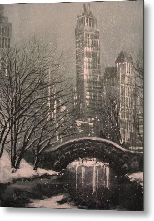 Snow Scene Metal Print featuring the painting Snow in Central Park by Tom Shropshire