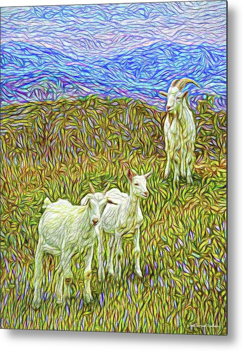 Joelbrucewallach Metal Print featuring the digital art Baby Goats Of The New Dawn by Joel Bruce Wallach