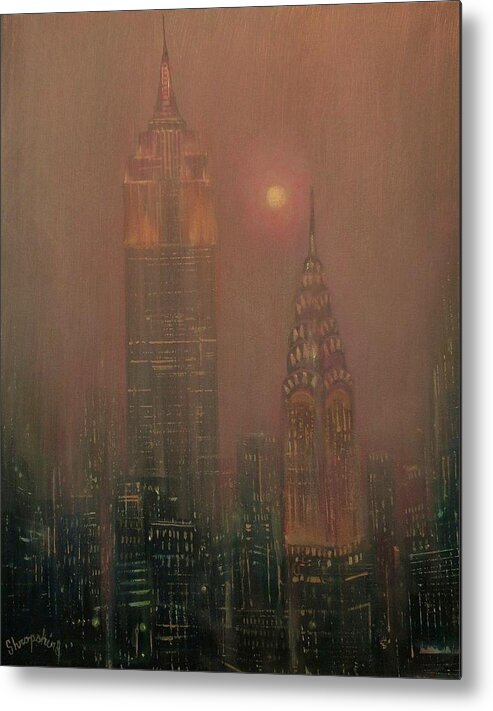 Chrysler Building Metal Print featuring the painting Giants in the Mist by Tom Shropshire