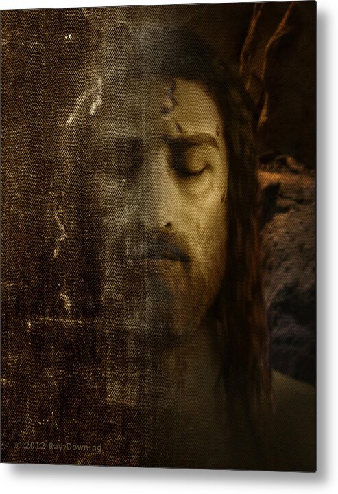 Shroud Of Turin Metal Print featuring the digital art Jesus and Shroud by Ray Downing