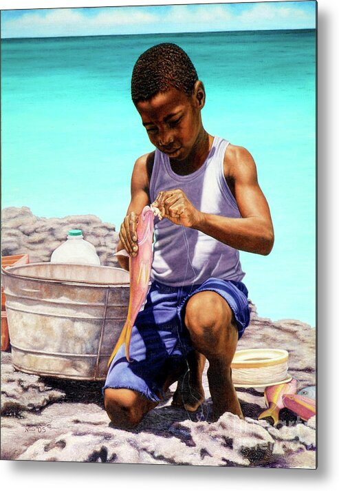 Little Metal Print featuring the painting Lil Fisherman by Nicole Minnis