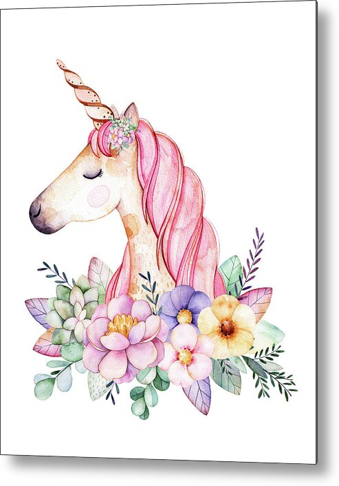 Fantasy Metal Print featuring the digital art Magical Watercolor Unicorn by Lisa Spence