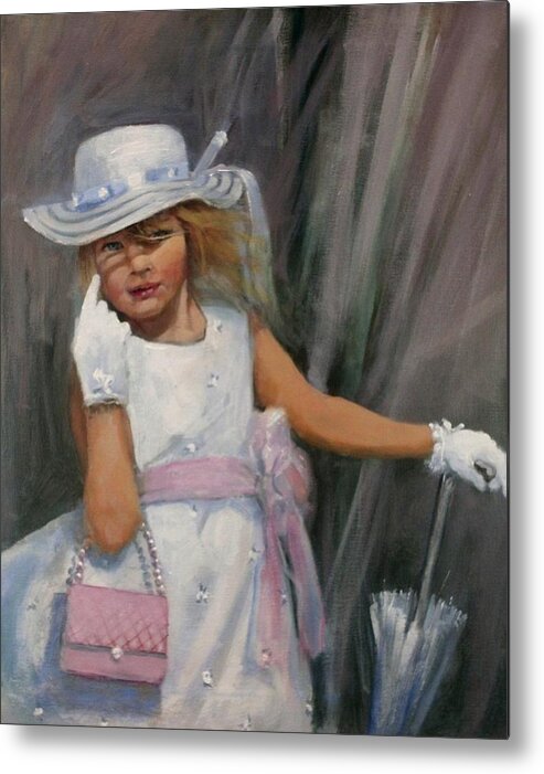  Girl With Umbrella Metal Print featuring the painting Savannah by Tom Shropshire