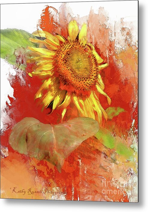  Metal Print featuring the digital art Sunflower in Red by Kathy Russell