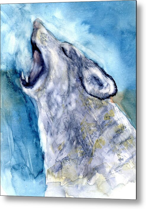Wolf Metal Print featuring the painting The Wolf Howls by Marilyn Barton