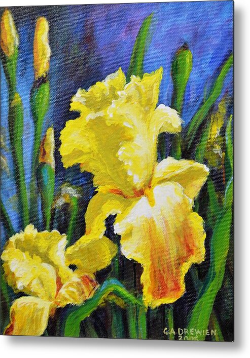 Iris Metal Print featuring the painting Iris Spring Yellow by Celeste Drewien