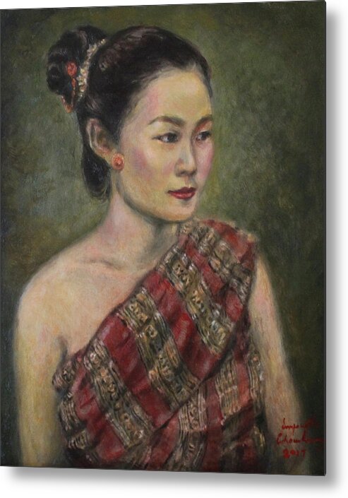 Lao Girl Metal Print featuring the painting Young Lao Maiden by Sompaseuth Chounlamany
