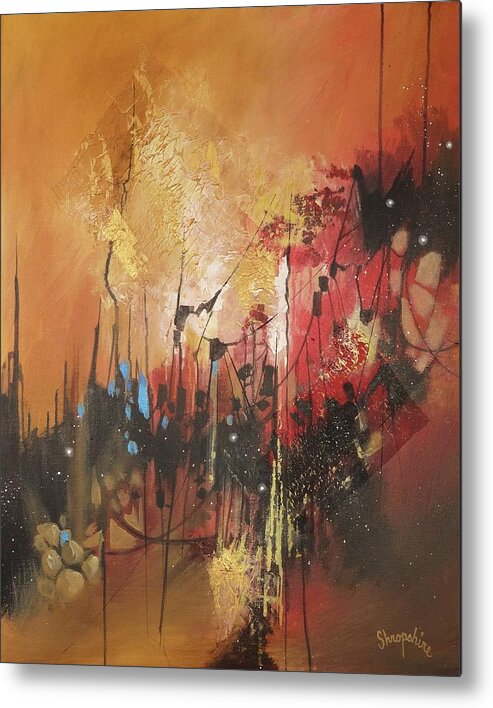 Abstract; Abstract Expressionist; Contemporary Art; Tom Shropshire Painting; Shades Of Blue And Red Metal Print featuring the painting A Political Landscape by Tom Shropshire