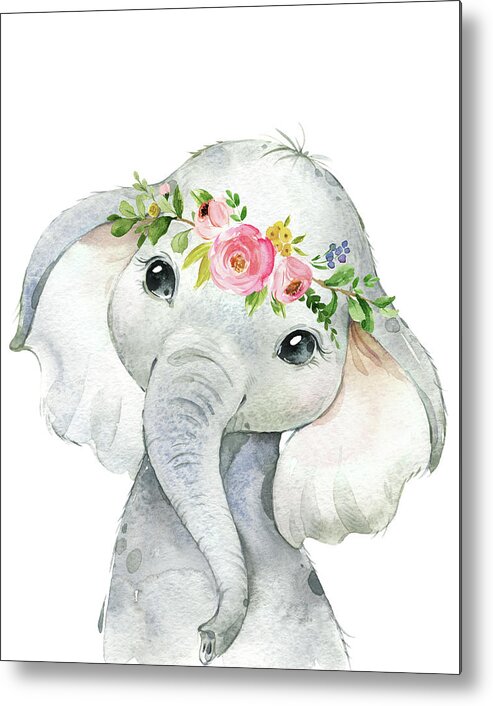 Elephant Metal Print featuring the digital art Boho Elephant by Pink Forest Cafe