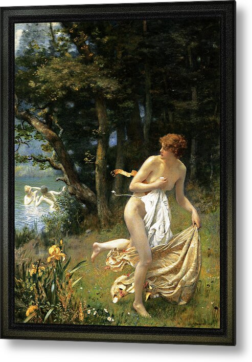Diana's Maidens Metal Print featuring the painting Dianas Maidens by Edward Robert Hughes by Rolando Burbon