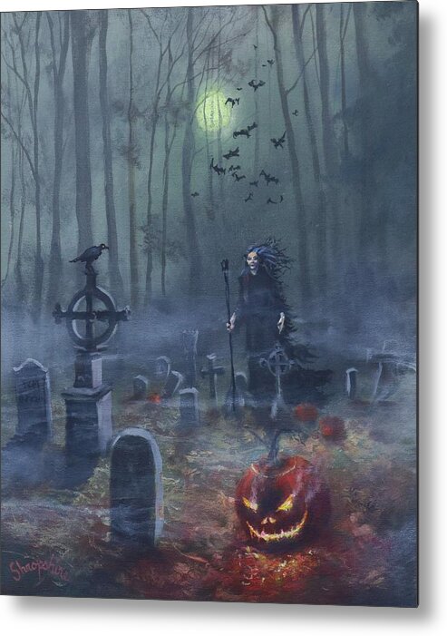 Halloween Metal Print featuring the painting Halloween Night by Tom Shropshire