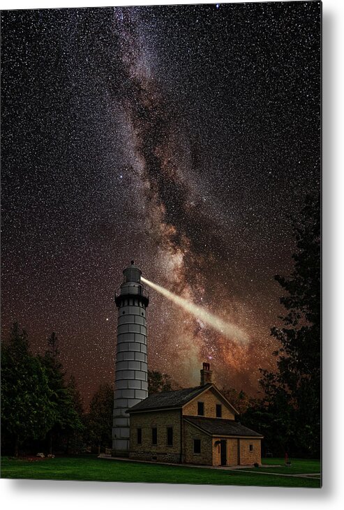 Cana Island Metal Print featuring the photograph Galactic Beacon - Cana Island lighthouse beaming towards core of the Milky Way by Peter Herman