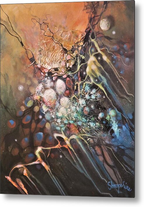 Abstract Metal Print featuring the painting Molecular Response by Tom Shropshire