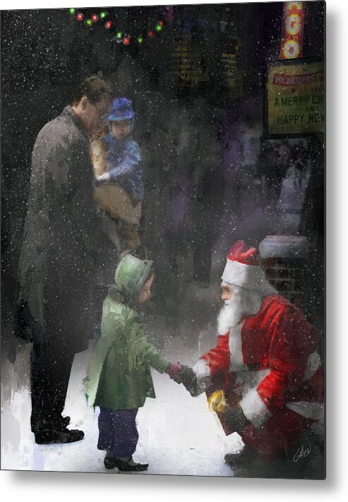 Chicago Metal Print featuring the painting Santa Says Thank You - Chicago State Street 1960s by Glenn Galen