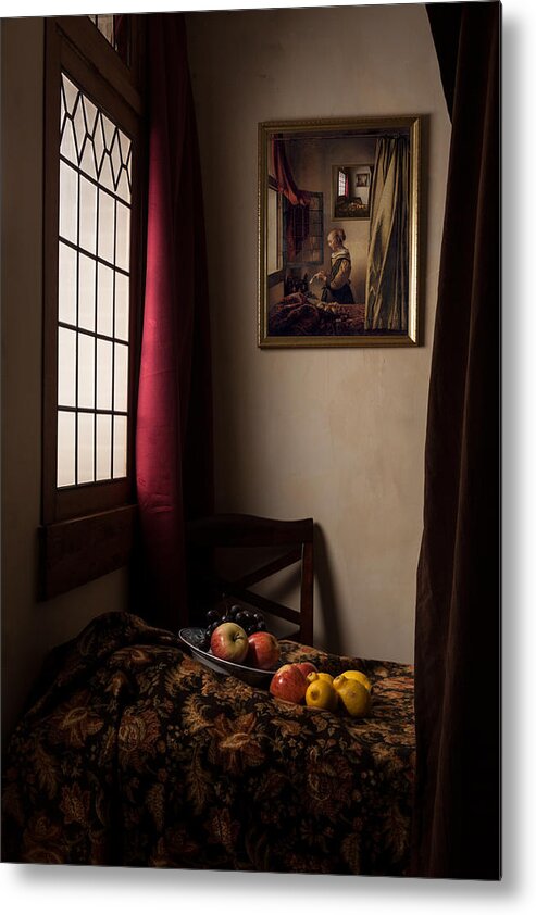 Dutch Golden Age Metal Print featuring the photograph Girl Read A Letter At An Open Window #1 by Levin Rodriguez