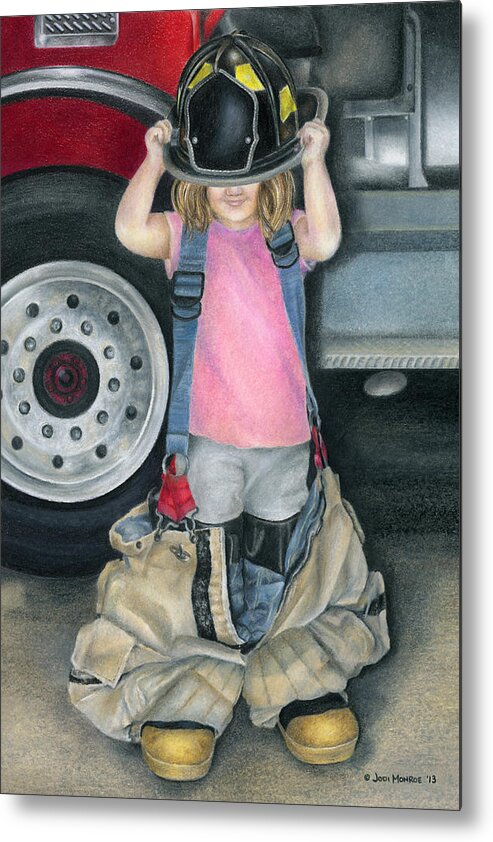 Firefighter Metal Print featuring the drawing Baby Girl by Jodi Monroe