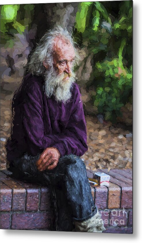 Painterly Effect Metal Print featuring the photograph Elderly man sits on a wall by Sheila Smart Fine Art Photography