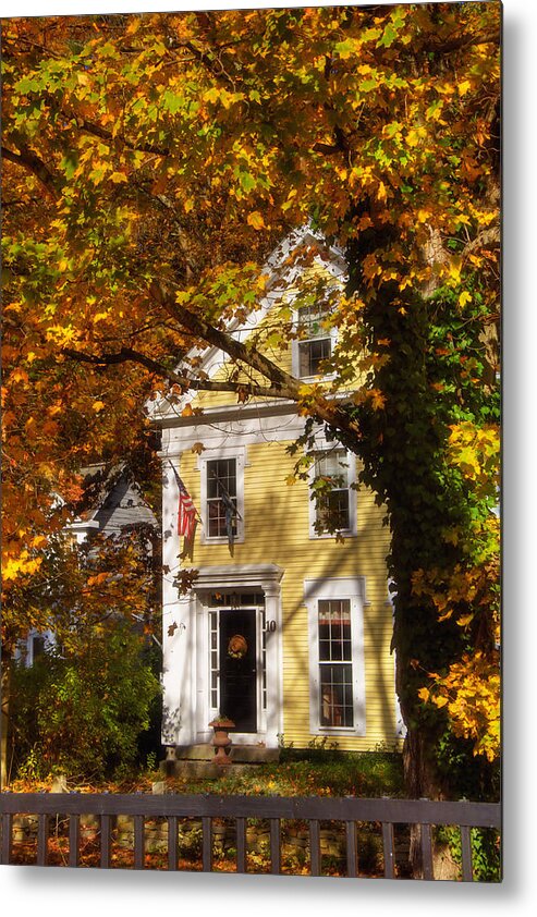 Autumn In New Hampshire Metal Print featuring the photograph Golden Colonial by Joann Vitali