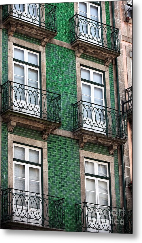 Green Tile In Porto Metal Print featuring the photograph Green Tile in Porto by John Rizzuto