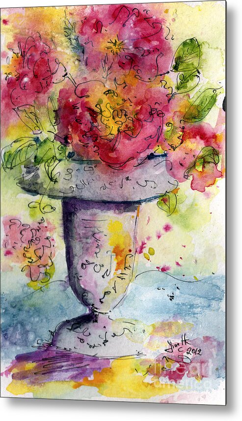 Impressionist Metal Print featuring the painting Last Summer's Roses Watercolor by Ginette by Ginette Callaway