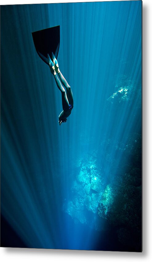 Freediving Metal Print featuring the photograph Into the Blue by One ocean One breath