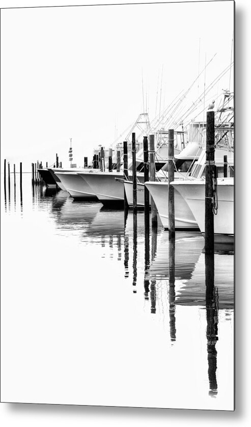 North Carolina Metal Print featuring the photograph White Boats II - Outer Banks BW by Dan Carmichael