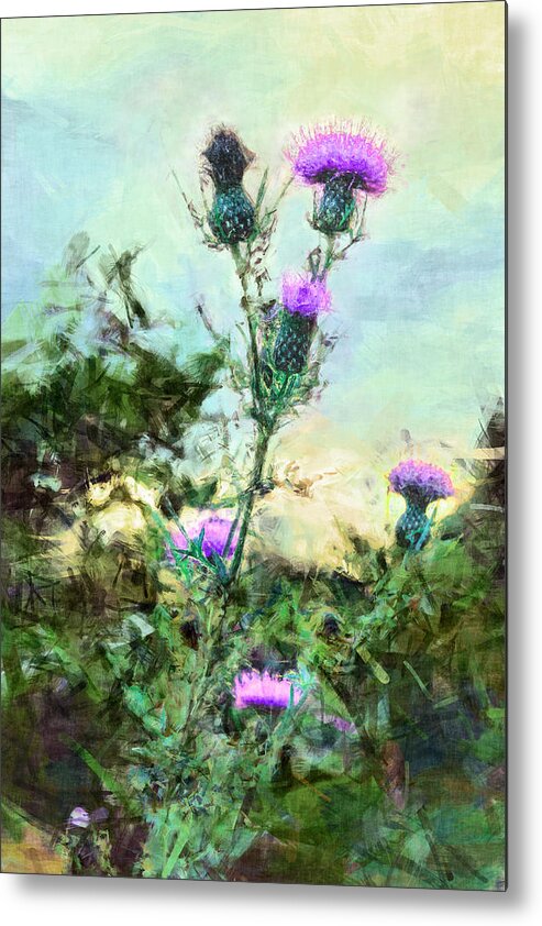 North Carolina Metal Print featuring the painting Thistle Flower AP by Dan Carmichael