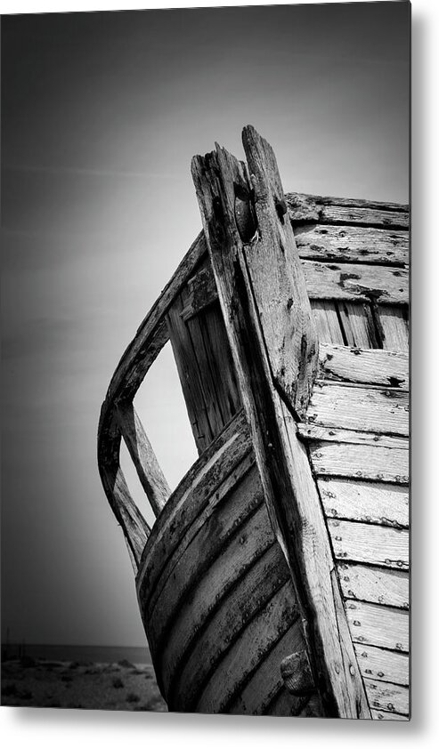 Dungeness Metal Print featuring the photograph Old Abandoned Boat Portrait BW by Rick Deacon