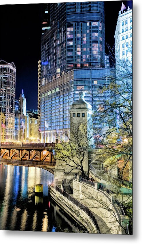 Chicago Metal Print featuring the painting Chicago River Michigan Avenue Bridgehouse by Christopher Arndt